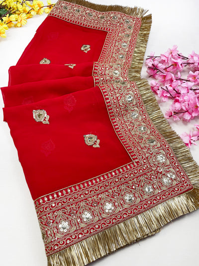 Bridal Madhulika Red Embroidered Georgette Dupatta