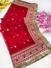 Bridal Amritika Red Embroidered Net Dupatta