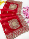 Bridal Sulekha Red Embroidered Organza Dupatta
