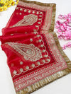Bridal Mohini Red Embroidered Organza Dupatta
