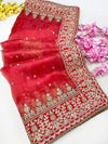 Bridal Trishla Red Embroidered Organza Dupatta