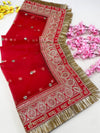 Bridal Saubhagyavti Red Embroidered Net Dupatta