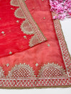 Bridal Pushpalata Red Embroidered Organza Dupatta