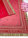 Bridal Saubhagyavti Red Embroidered Net Dupatta
