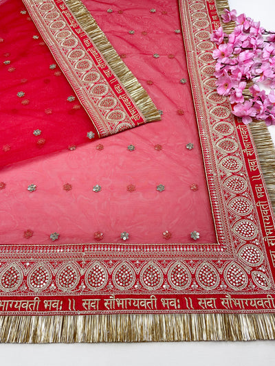 Bridal Saubhagyavti Red Embroidered Net Dupatta