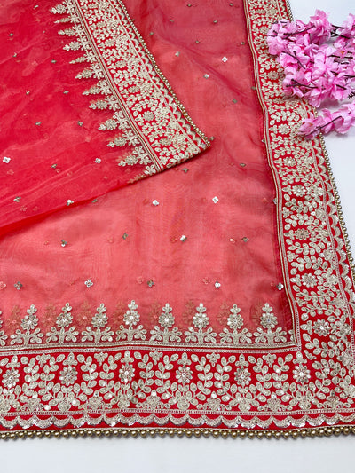 Bridal Trishla Red Embroidered Organza Dupatta