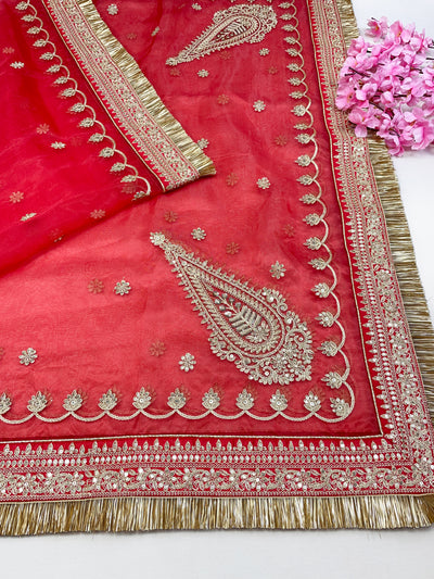 Bridal Mohini Red Embroidered Organza Dupatta