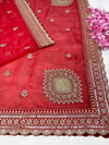 Bridal Sulekha Red Embroidered Organza Dupatta