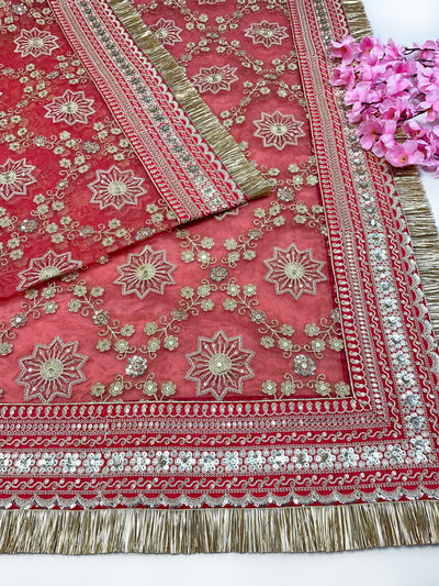 Bridal Minara Red Embroidered Organza Dupatta