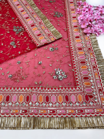 Bridal Suhani Red Embroidered Net Dupatta
