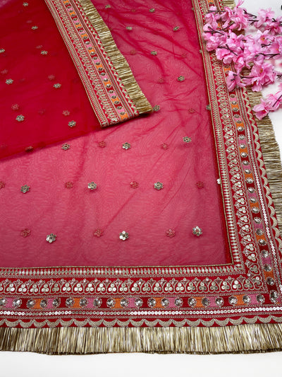 Bridal Amritika Red Embroidered Net Dupatta