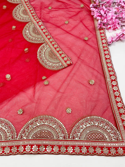 Bridal Suhani Red Embroidered Net Dupatta