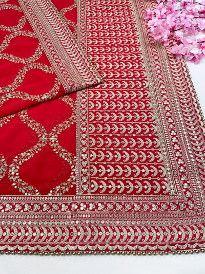 Bridal Rangrati Red Embroidered Pure Georgette Dupatta