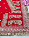 Bridal Purnima Red Embroidered Pure Organza Dupatta