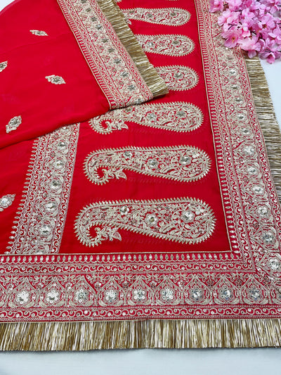 Bridal Purnima Red Embroidered Pure Organza Dupatta