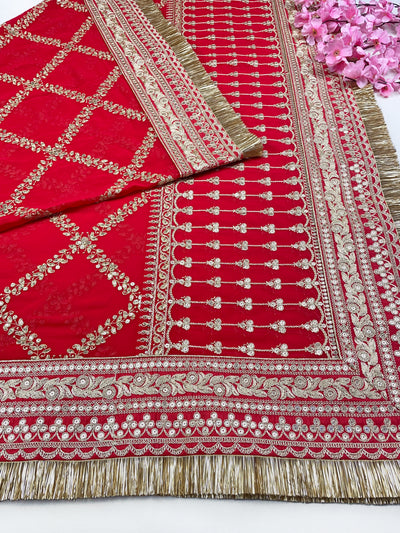Bridal Anuragini Red Embroidered Pure Georgette Dupatta