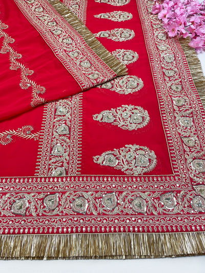 Bridal Bandhan Red Embroidered Pure Georgette Dupatta