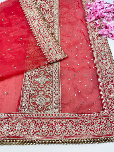 Bridal Suhaag Red Embroidered Pure Organza Dupatta