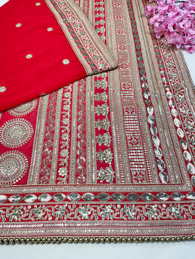 Bridal Shringar Red Embroidered Pure Organza Dupatta