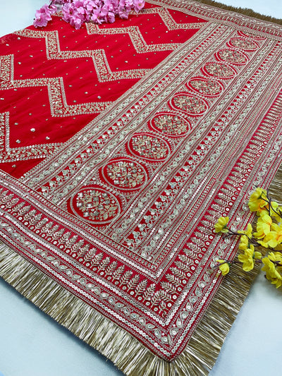 Bridal Phera Red Embroidered Pure Georgette Dupatta