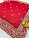 Bridal Meenakshi Red Embroidered Soft Net Dupatta