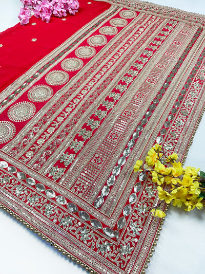 Bridal Shringar Red Embroidered Pure Organza Dupatta