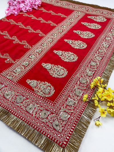 Bridal Bandhan Red Embroidered Pure Georgette Dupatta