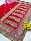 Bridal Purnima Red Embroidered Pure Organza Dupatta