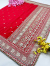 Bridal Rudrani Red Embroidered Pure Georgette Dupatta