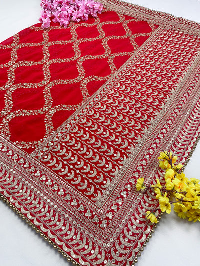 Bridal Rangrati Red Embroidered Pure Georgette Dupatta
