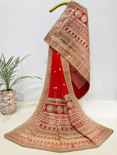 Bridal Shringar Red Embroidered Pure Organza Dupatta