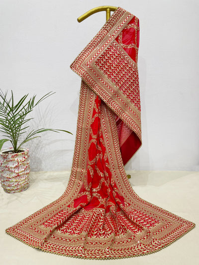 Bridal Rangrati Red Embroidered Pure Georgette Dupatta