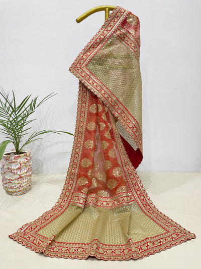 Bridal Surangika Red Embroidered Pure Organza Dupatta