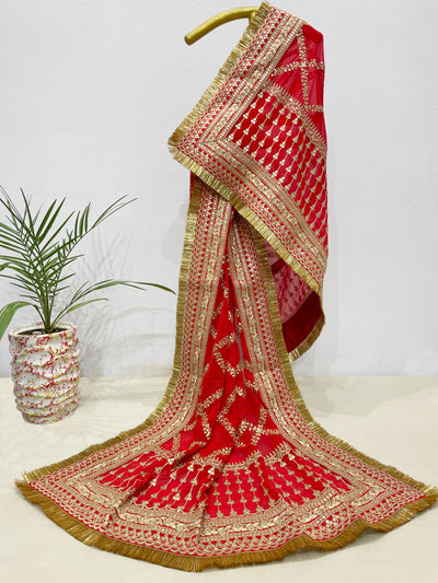 Bridal Anuragini Red Embroidered Pure Georgette Dupatta