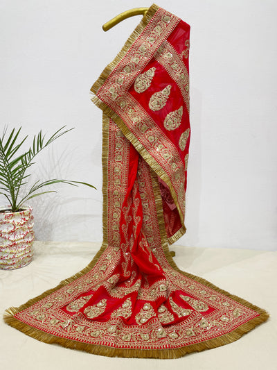 Bridal Bandhan Red Embroidered Pure Georgette Dupatta