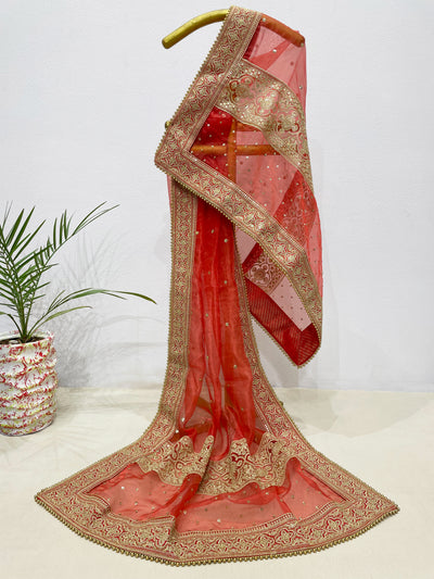 Bridal Suhaag Red Embroidered Pure Organza Dupatta