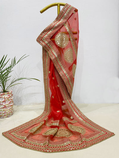Bridal Mohini Red Embroidered Pure Organza Dupatta