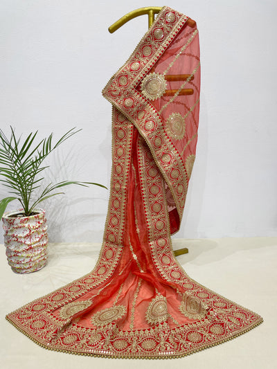 Bridal Rajnidhi Red Embroidered Pure Organza Dupatta