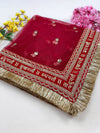 Bridal Taramati Red Zari Embroidered Fringed Net Dupatta