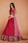 Red Georgette Lehenga And Blouse With Embroidered Net Dupatta  